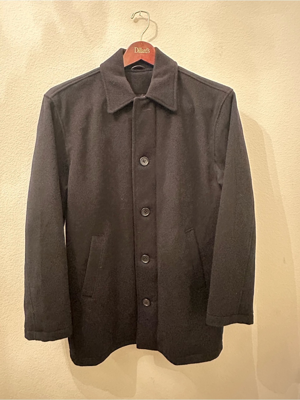 Golden Bear Sportswear Men’s black wool coat, handcrafted in San Francisco, USA
